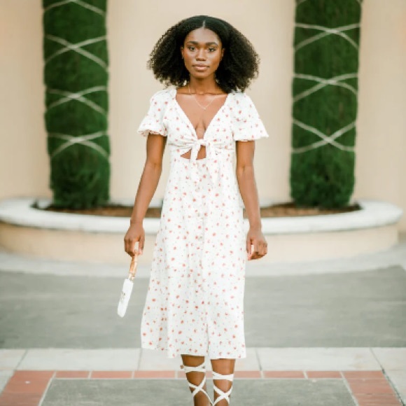 Front Tie Floral Midi Dress - Picture 1 of 9